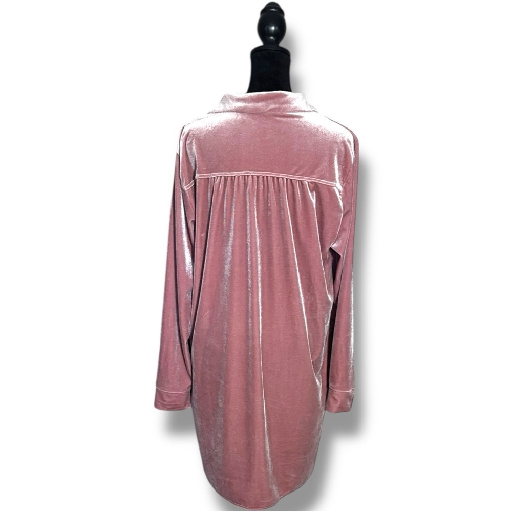 Rose/Mauve Velvet Long Sleeve Button Down Collared Mini Shirt Dress - Picture 7 of 16